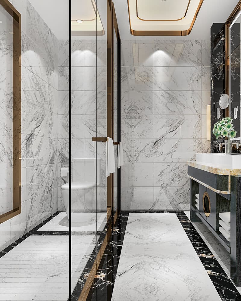 High-end marble tile bathroom